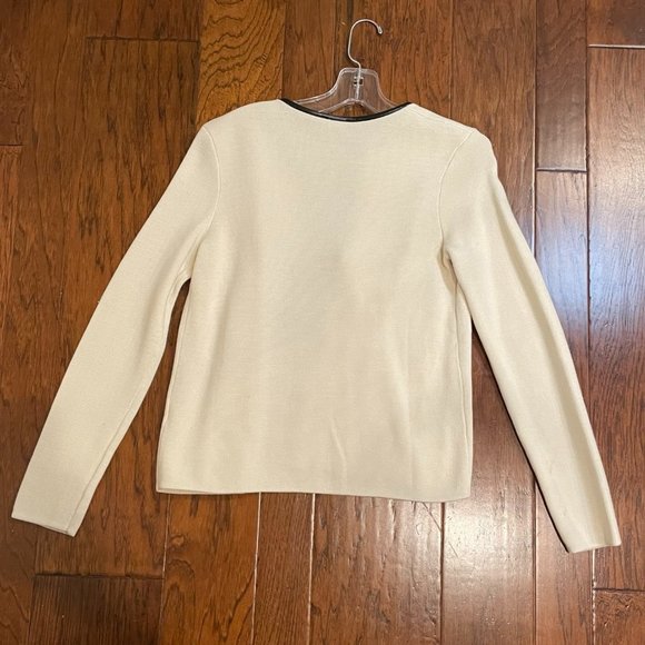 Talbots Ivory Sweater with Faux Leather Trim - Picture 3 of 6